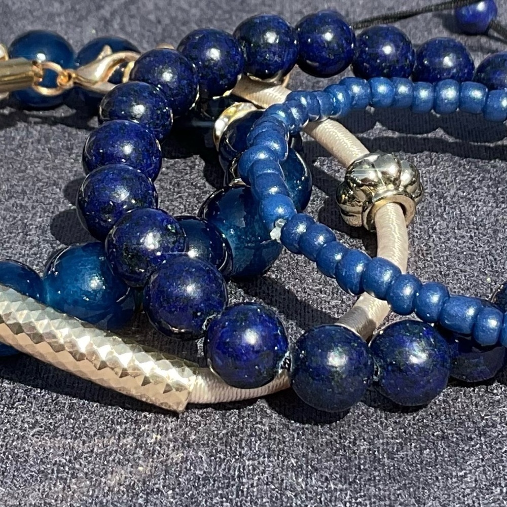 Navy/Gold Heishi Crystal Natural Stone Glass beads Stackable Layering Bracelets